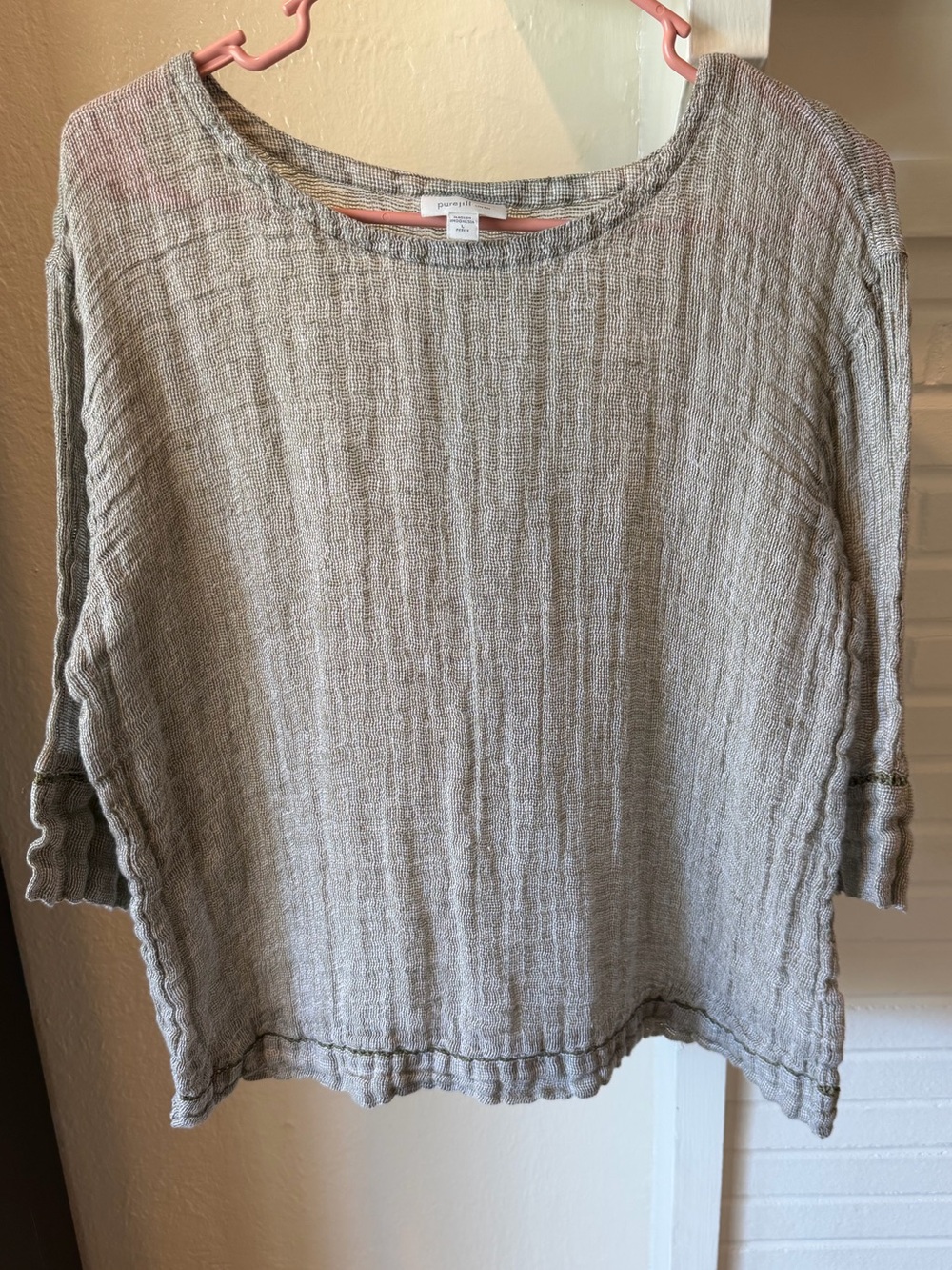 Pure Jill Linen Gauze Boxy Top Petite Large Gray